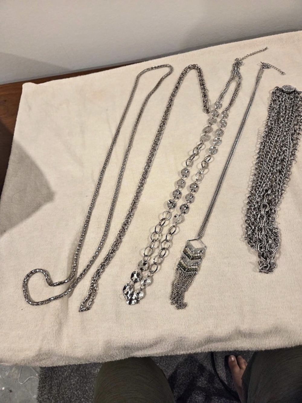 Bundle of 5 Vintage Silver-Tone Long Statement & Layering Necklaces Lot